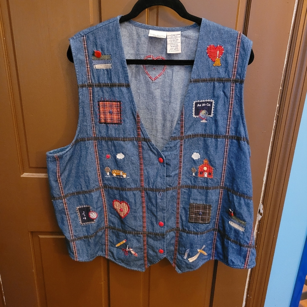 Vintage Denim Teacher Vest Bobbie Brooks Women's Size 22W/24W